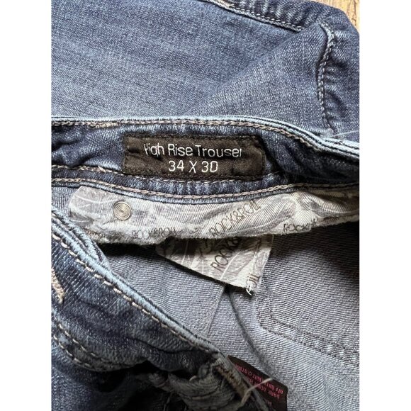 Rock & Roll Cowgirl High Rise Trouser Flare Jeans Womens 34x30 Button Fly Boho - Picture 9 of 10